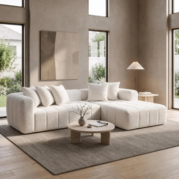 107.9" L-Shaped Boneless Couch, Comfy Boucle Cloud Sofa Couch with Deep Seat Chaise Lounge, Modern Tufted Sectional, Customized