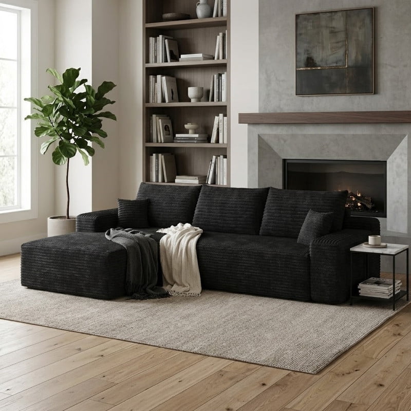 107" Cloud L-Shaped Sectional Sofa with Chaise, Modern Modular Couch with Deep Seat, Plush Corduroy Upholstered Sofa for Living Room, Bedroom & Apartment, No Assembly Required