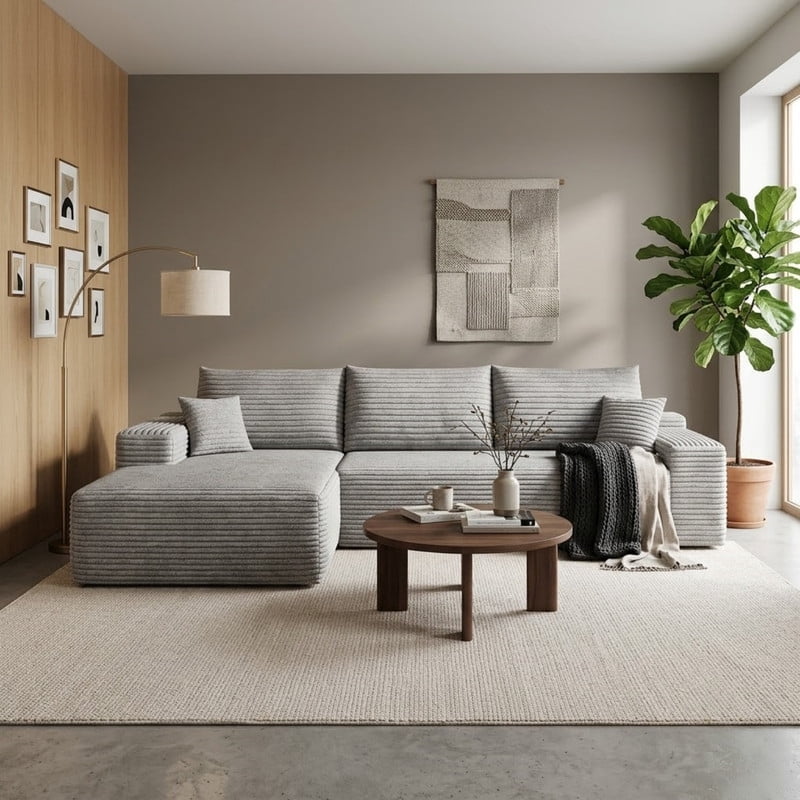 107" Cloud L-Shaped Sectional Sofa with Chaise, Modern Modular Couch with Deep Seat, Plush Corduroy Upholstered Sofa for Living Room, Bedroom & Apartment, No Assembly Required