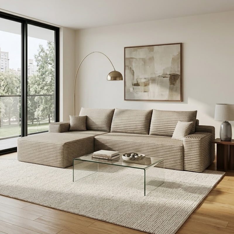 107" Cloud L-Shaped Sectional Sofa with Chaise, Modern Modular Couch with Deep Seat, Plush Corduroy Upholstered Sofa for Living Room, Bedroom & Apartment, No Assembly Required