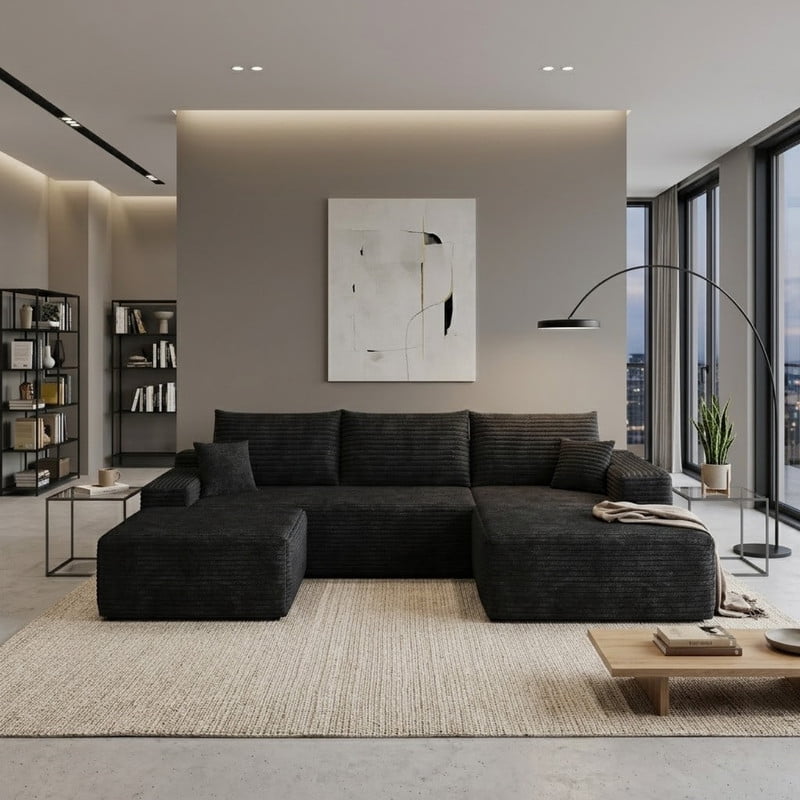 107" Cloud Sectional Sofa with Ottoman, Modern U-Shaped Modular Sofa, Deep Seat Upholstered Couch with Plush Corduroy Fabric, No Assembly Required, Comfort Corner Sofa for Living Room & Apartment