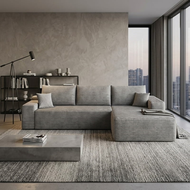107" Cloud Sectional Sofa with Right Facing Chaise, Modern Modular Deep Seat Couch, Plush Corduroy Upholstered Sofa for Living Room, Bedroom & Apartment, No Assembly Required