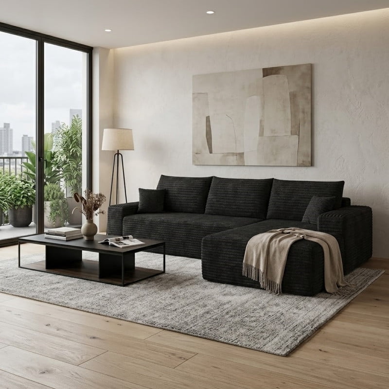 107" Cloud Sectional Sofa with Right Facing Chaise, Modern Modular Deep Seat Couch, Plush Corduroy Upholstered Sofa for Living Room, Bedroom & Apartment, No Assembly Required