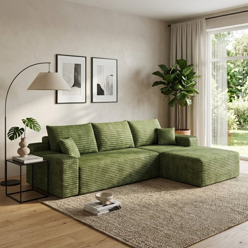 107" Cloud Sectional Sofa with Right Facing Chaise, Modern Modular Deep Seat Couch, Plush Corduroy Upholstered Sofa for Living Room, Bedroom & Apartment, No Assembly Required