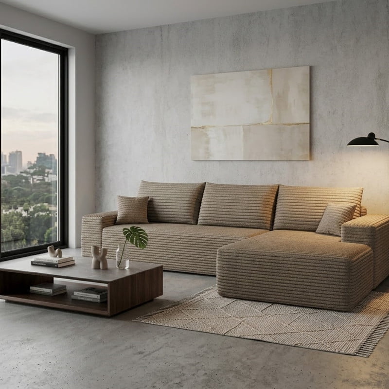 107" Cloud Sectional Sofa with Right Facing Chaise, Modern Modular Deep Seat Couch, Plush Corduroy Upholstered Sofa for Living Room, Bedroom & Apartment, No Assembly Required