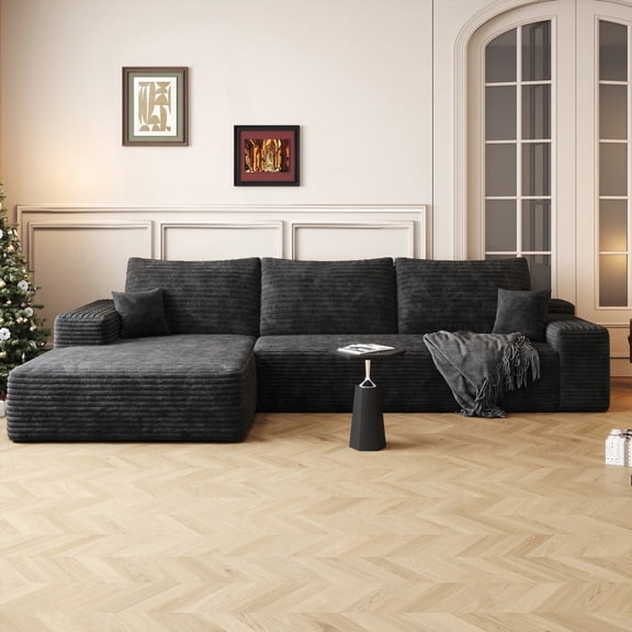 107" Cloud Sectional with L-Shape Chaise - Modern Modular, No Assembly, Plush Corduroy Sofa