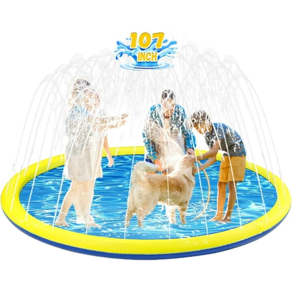 107" Extra Large Non-Slip Splash Pad Sprinkler for Kid and Dog, Kiddie Dog Pool, Toddler Outdoor Toys for Ages 3-12 Boys Girls, Summer Outdoor Water Kids Toys, Parent Games, Backyard, Lawn