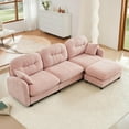 thumbnail image 1 of 107" L-Shaped Oversized Chenille Modular Sectional Sofa with 1 Ottoman, High-Density Foam Cushions, Tufted Pleated Cushion Backrest, Modern 3-Seater Couch with 2 Pillow, for Living Room, Pink, 1 of 7
