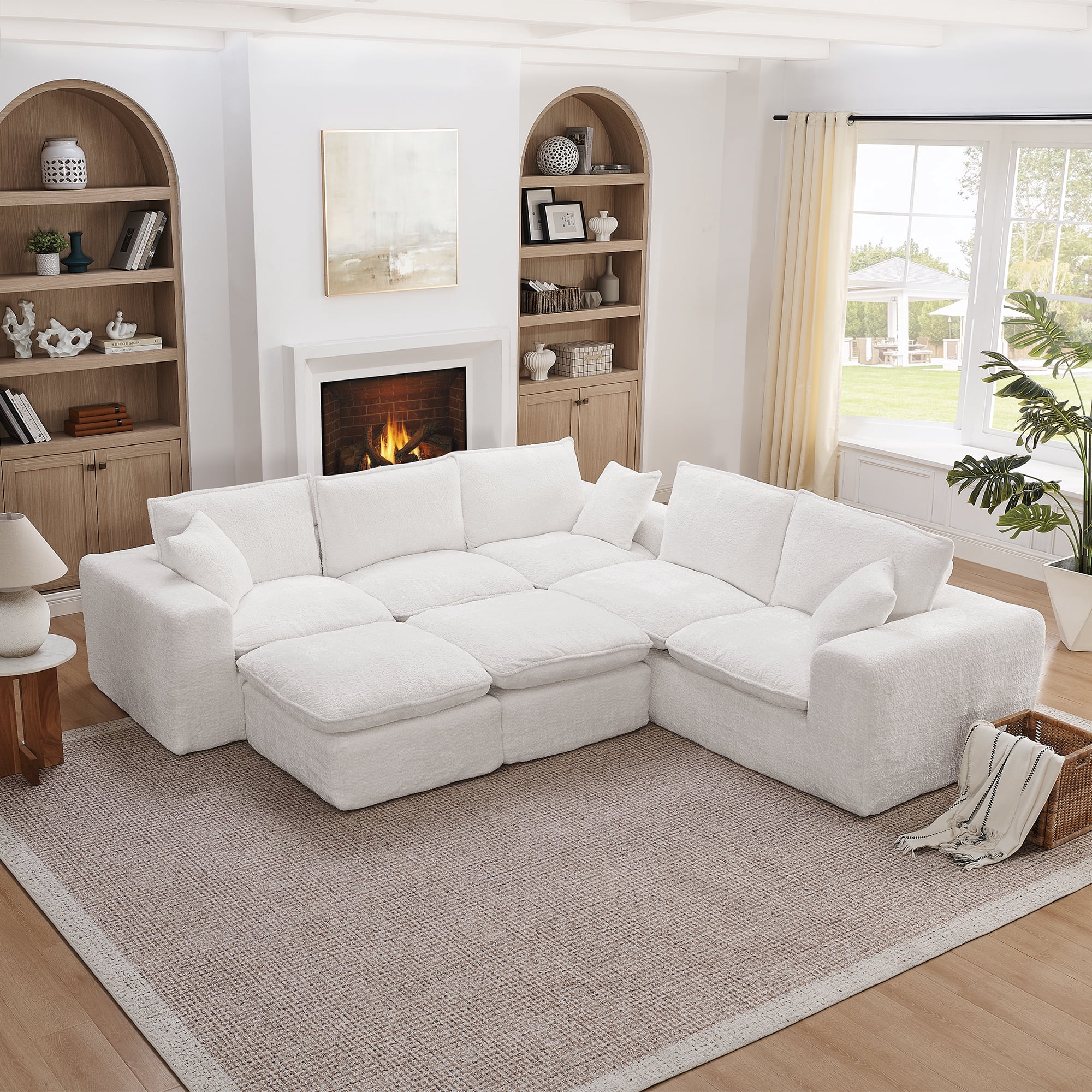 107" L Shaped Sectional Sofa 7 Seat Cloud Couch Boucle Fabric Modular Sofa with Ottoman Deep Seat Comfy Couch for Living Room, Beige