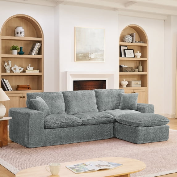 107" Modern Boucle Sectional Sofa with Reversible Chaise for Living Room, Comfy Cloud Couch with Pillows (Gray)