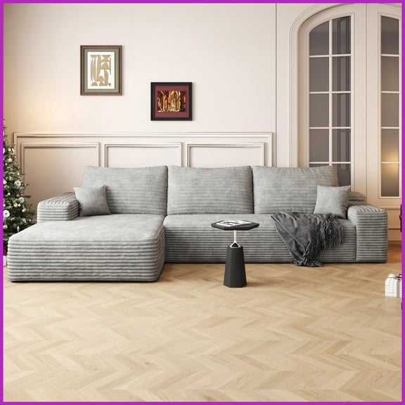 107'' Modern L-Shape Sectional Couch – Plush Corduroy Fabric, No Assembly, Ideal for Living Room & Bedroom