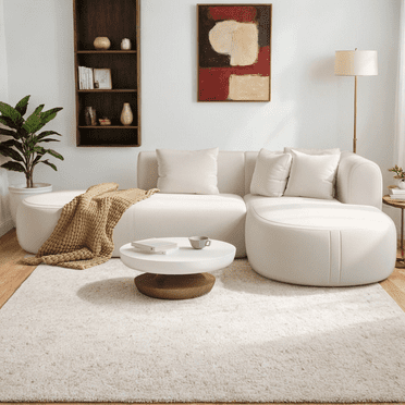 107" Modular L-Shape Sectional Sofa with Deep Seat, Modern Curved Cloud Couch for Living Room, Beige Upholstered Corner Couch
