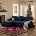 thumbnail image 1 of 107" Modular Sectional Sofa with Ottoman, Convertible L Shaped Couch Set for Living Room, 4 Seat with Detachable Ruffled Skirt, Flared Arms, Spindle Legs, Traditional sofa for Apartment(Blue), 1 of 10