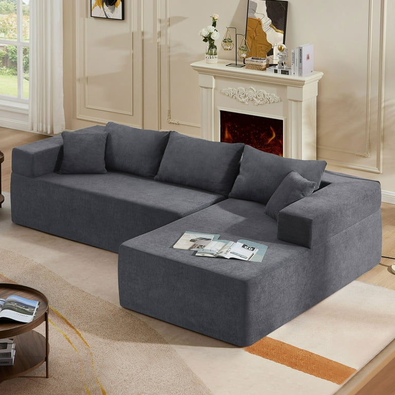 107 Modular Sectional Sofa Oversized L Shaped Sofa with Pillows and No Leg Memory Foam Couch for Game Room 16.53 H Seat 900LBS Weight Capacity Grey Walmart