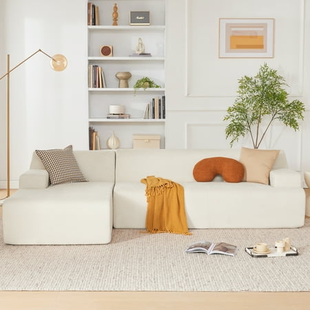 107" Modular Sectional Sofa, Sponge Sofa for Living Room, High Density Sponges Cloud Couch,Modular L-Shape Sofa Couch with Chaise, Beige