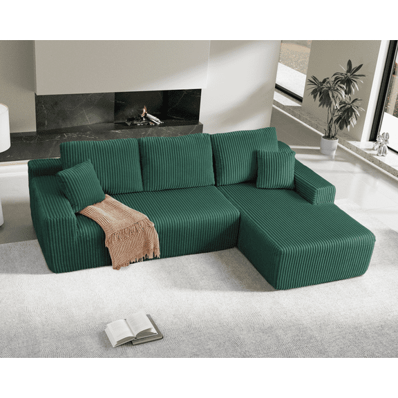 107" Oversized Modular Right Sectional Couches For Living Room, L-Shaped Cloud Sofa Couch With Corduroy Fabric,Comfy Couch With Deep Seat,No Assembly,Green