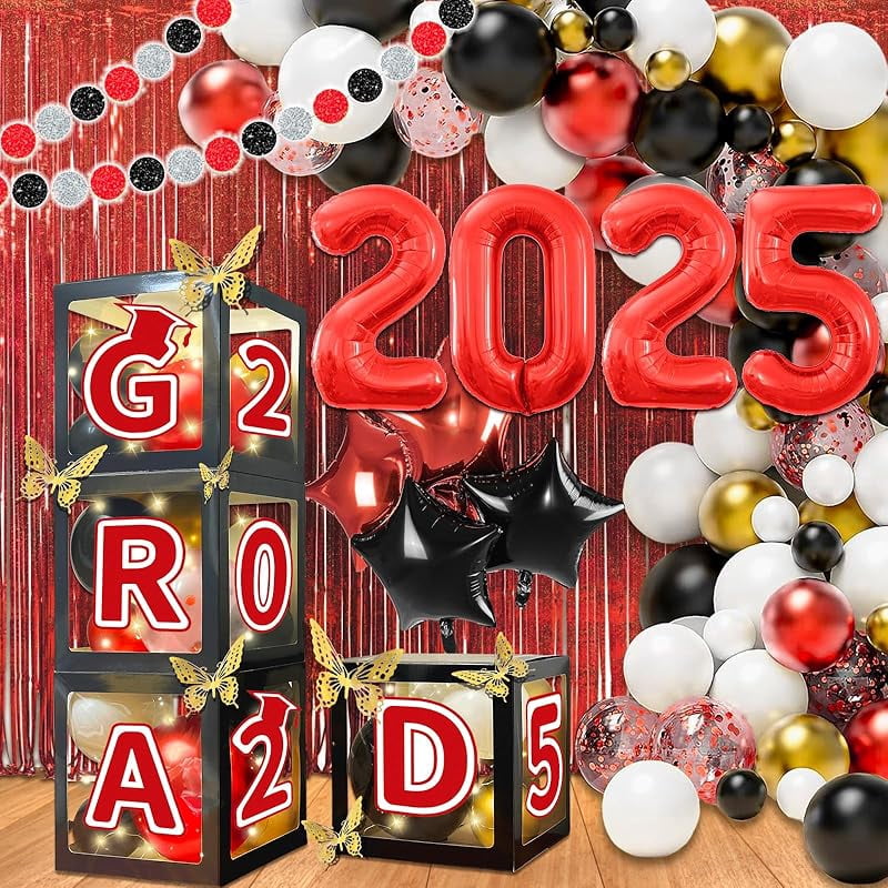 107 Pcs Black and Gold Graduation Decorations Class of 2025 ...