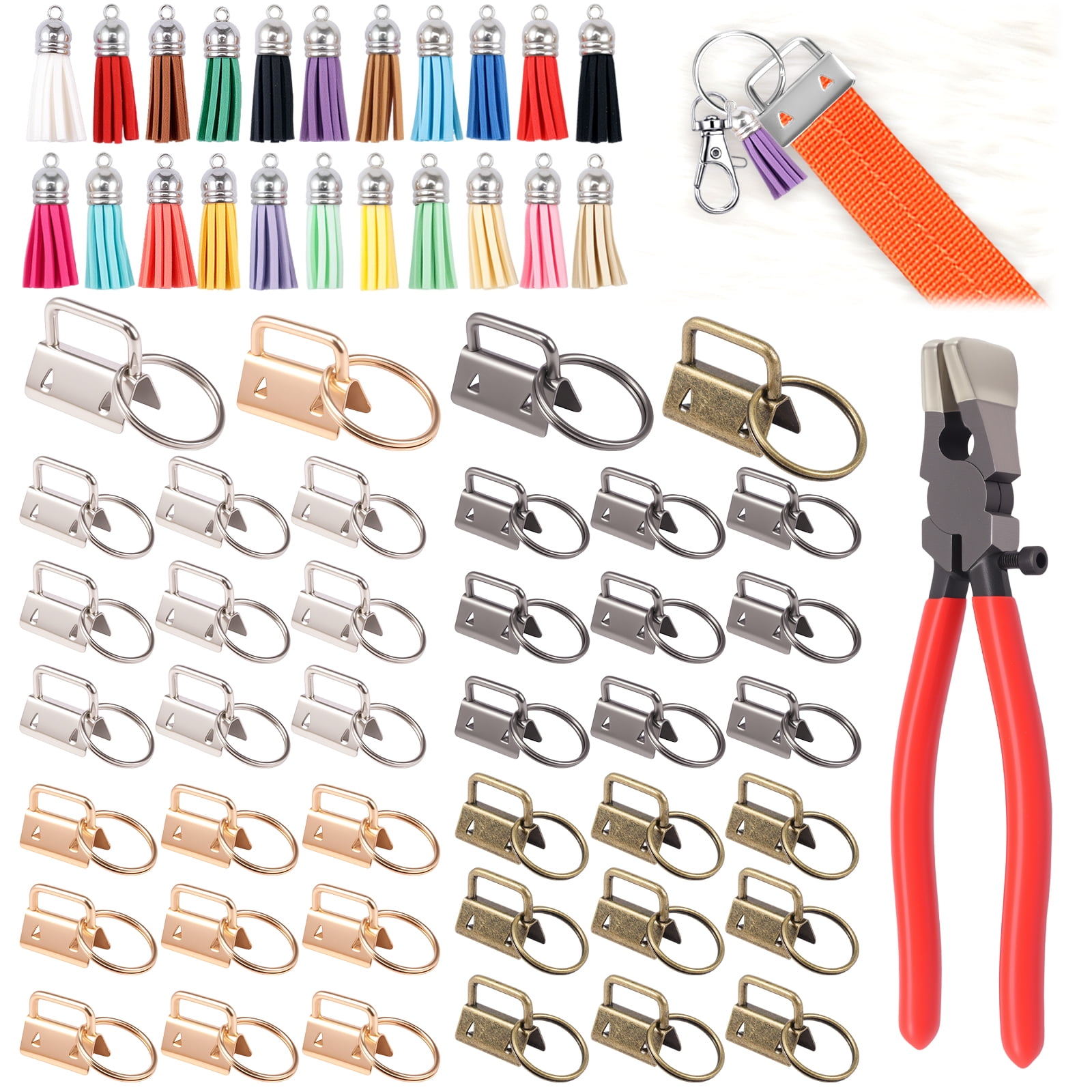 107 Pcs Key Fob Hardware Set Colorful Keychain Tassel and Key Fob Pliers for Keychain Making Supplies DIY Crafts