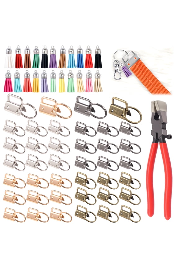 107 Pcs Key Fob Hardware Set Colorful Keychain Tassel and Key Fob Pliers for Keychain Making Supplies DIY Crafts