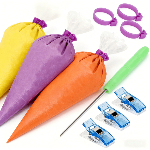 107-Piece 12-Inch Disposable Piping Bags Set - Frosting Bags with Clips, Ties & Scriber Needle for Cake Decorating