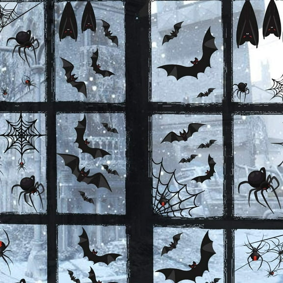 107 Piece Halloween Party Decorations Black Bats Spiders Glass Window Clings Decals Stickers for Halloween Party Supplies Favor