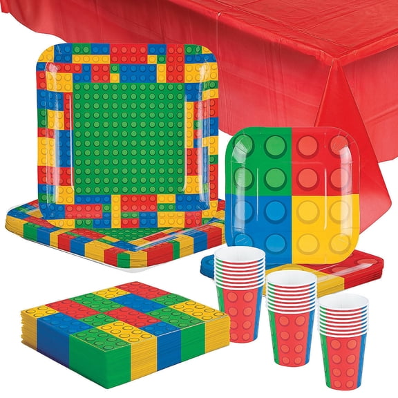 107 Pieces Building Block Party Disposable Tableware Kit For 24 Guests