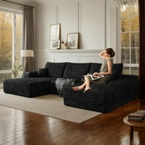 "106"" Cloud Modular Sectional with Right Chaise & Ottoman, 3-Seater Boneless Sofa Set, Plush Corduroy Deep Seat Couch, No Assembly Required,Black "