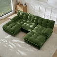 thumbnail image 1 of 107" U Shaped Modern Sofa Modular Sectional Cloud Couch with 2 Ottomans, 3-Seat Chenille Deep Seat Sofa with Comfy Lattice Decored Seat Cushion, Bedroom and Apartment (Green), 1 of 11