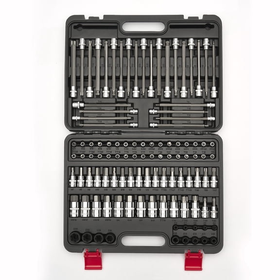 107-piece Master Torx & Allen Bit Socket Set S2 Steel 1/4" 3/8" 1/2" Drive Long Ball End Hex Tamper-resistant Star E-star Sockets Sae Metric (chrome-polished Set)