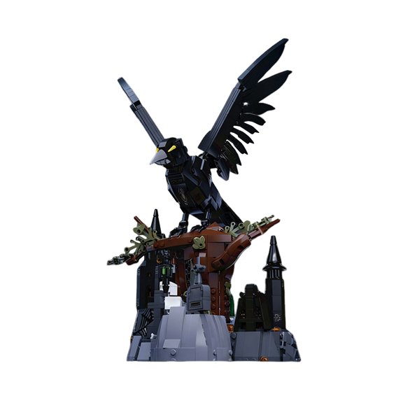 1072 Pcs Gothic Flying Raven Castle Building Blocks Set, Black Crow Bird Statue Model with Gothic Spires & Tree Base, Spooky Halloween Desktop Decor Gift for Adults