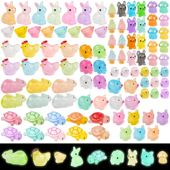 107PCS Glow In The Dark Mini Resin Animal Figurines, Luminous Indoor & Outdoor Decorations for Garden Decor, Aquarium Displays, Fairy Tale Miniature Landscapes, Potted Plants, Hide & Seek Play