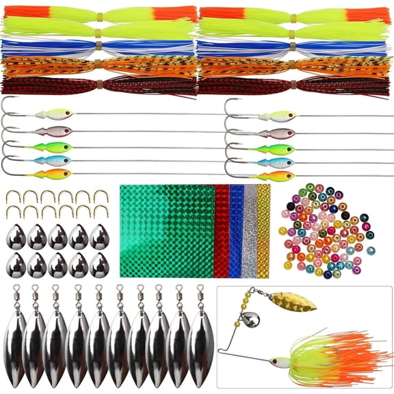107PCS Spinnerbait DIY Kit with 3D Eyes and Silicone Skirts, Bass Trout Fishing Lures Kit