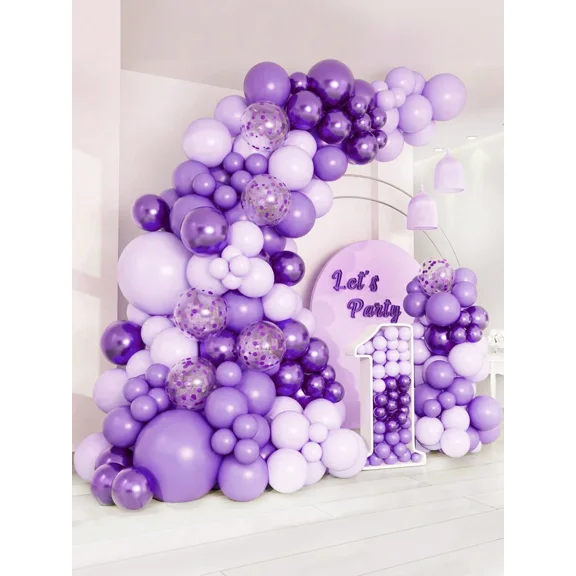 107pcs Party Pink Gold Confetti Balloon Glue Chain & 2pcs Balloon Accessory, Christmas Decor Birthday Wedding Holiday Event Party Room Wall Background, Photography Decoration Props Decorative