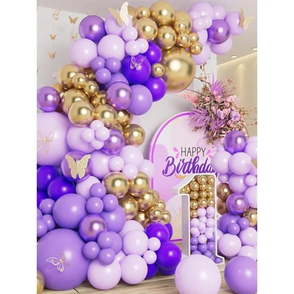 107pcs Party Pink Gold Confetti Balloon Glue Chain & 2pcs Balloon Accessory, Christmas Decor Birthday Wedding Holiday Event Party Room Wall Background, Photography Decoration Props Decorative