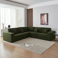 thumbnail image 1 of 108 × 108'' Modular Sectional Couch, Modern L-Shape Sectional Sofa, Comfy Lambswool Fabric Living Room Sofa, Free Combination L-Shape Sectional Floor Sofa Sleeper Sofa Bed ,Green, 1 of 6