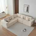 thumbnail image 1 of 108 × 108'' Modular Sectional Couch, Modern L-Shape Sectional Sofa, Comfy Lambswool Fabric Living Room Sofa, Free Combination L-Shape Sectional Floor Sofa Sleeper Sofa Bed ,Beige, 1 of 8