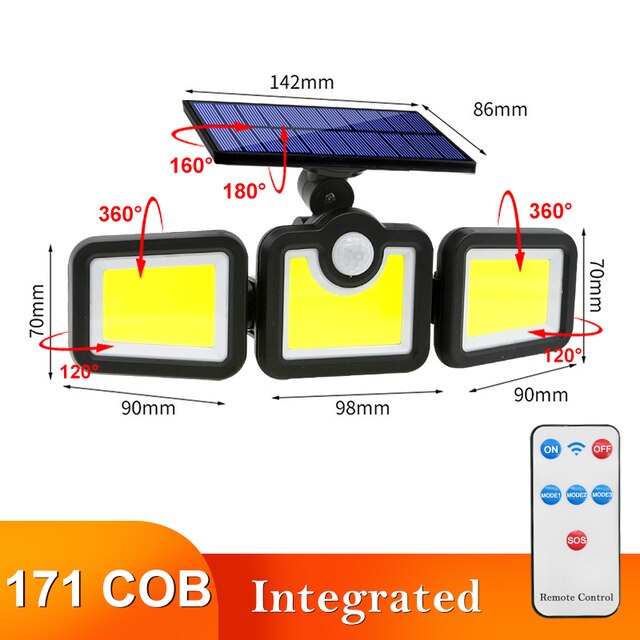 108/122/138/171/198/333 LED Solar Lights Outdoor Adjustable Head Motion