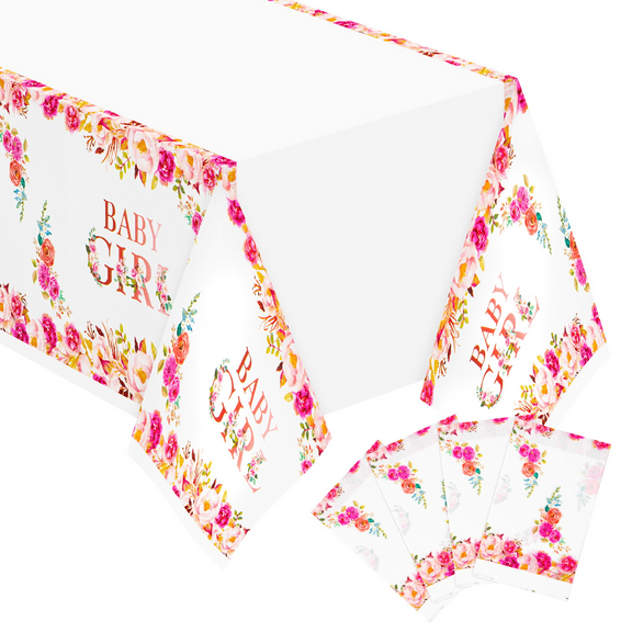 108*180cm Rose Gold Flower Tablecover 4Pcs Rectangle Waterproof Tablecloth for Wedding, Birthday Party, Flower Theme Party