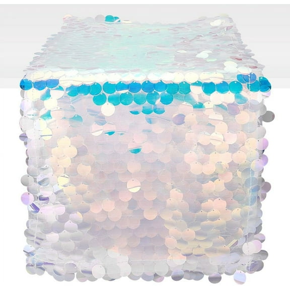 108.3 Inch Mermaid Party Table Runners 12 Inch Wide Sequin Table Runner Round Sequin Table Cover Table Runner Colorful Mesh Laser Fabric DIY