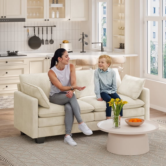 Noelse 75” Cloud Loveseat with Comfy Double Layer Upholstered Cushion, 2 Seater Modern Overstuffed Love seat Couch with Removable and Washable Corduroy Fabric for Living Room or Small Places, Beige
