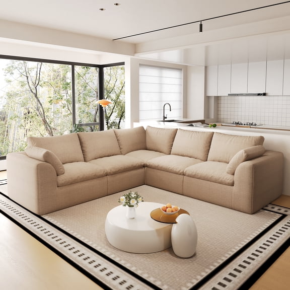 108.3" acuum Packed Cloud Sofa 6Seater VShaped Modular Compressed Sectional Couch, Removable Covers for Living Room