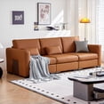 thumbnail image 1 of ATJafurn 108.7"W Orange Leather Couch, Mid-Century Modern Modular Sectional Sofa with Pillows and Deep Seat for Living Room and Bed Room, 1 of 9