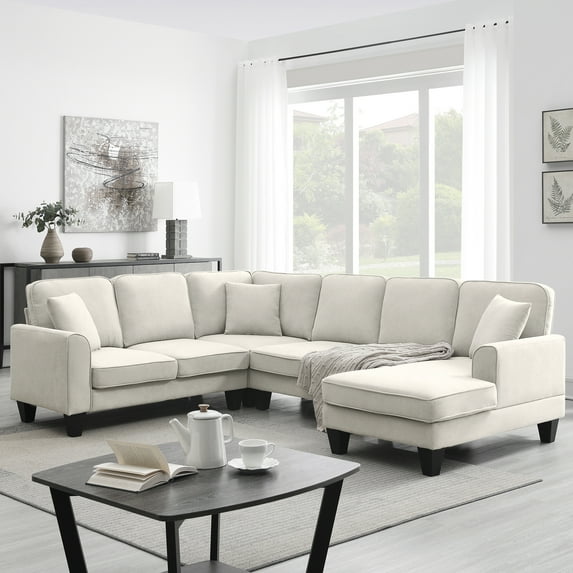 108*85.5" Modern U Shape Sectional Sofa, 7 Seat Fabric Sectional Sofa Set with 3 Pillows Included for Living Room, Apartment, Office