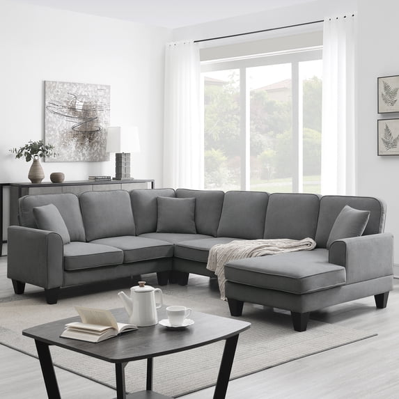 108*85.5" Modern U Shape Sectional Sofa, 7 Seat Fabric Sectional Sofa Set with 3 Pillows Included for Living Room, Apartment, Office