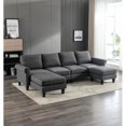 thumbnail image 1 of 108" Accent Sofa, Living Room Sofa, Modern Large Sectional Reversible Sofa Set with Ottoman & 2 Pillows, Upholstered Accent Sofa Couches, for Living Room, Compact Space, Charcoal Gray, 1 of 7