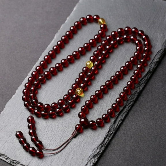 108 Beads Wax Prayer Mala Bracelet Necklace Red Transparent Bead Buddhist Rosary Meditation Jewelry for Men and Women