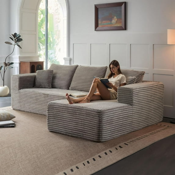 Cubente 108" Modular Sectional Sofa, Cloud Couch with 3 Deep Seat, Indoor Modern L-Shape Sofa Couch, Boneless Couch Compressed Sofa for Living Room Bedroom