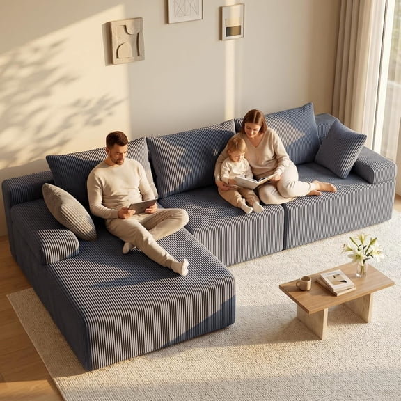 108 Boneless Couch Shaped Modular Sectional Couches for Living Room Cloud Sofa with Deep Seat High Back Oversized Left Facing Chaise No Assembly Required Grey