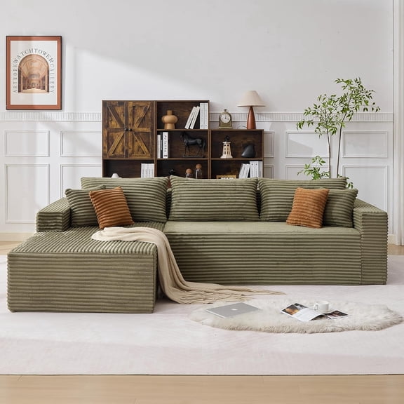 108" Boneless Couches for Living Room, Modular Sectional Sofa with Oversized Chaise, L-Shape Cloud Couch with Deep Seat, High-Density Memory Foam, No Assembly Required, Green