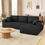 108" Boneless Sofa for Living Room, Neche Modern L-Shaped Corduroy Sectional, Modular Cloud Couch with Deep Seating Upholstered Sofa, Oversized,No Assembly, Black